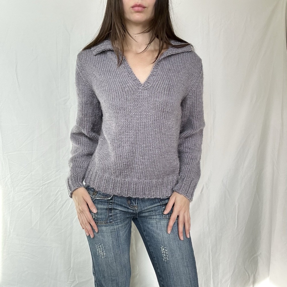 Hand Knit Wool Angora Purple Sweater 90s Vintage Cottagecore Granola